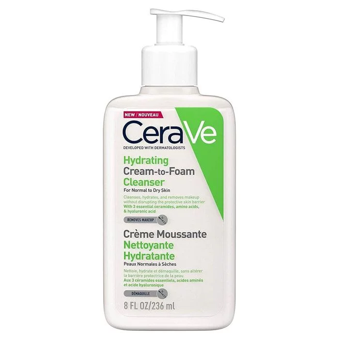 CERAVE Hydrating Cream to Foam Cleanser | Removes Makeup and Cleanses with Hyaluronic Acid | 236 ml